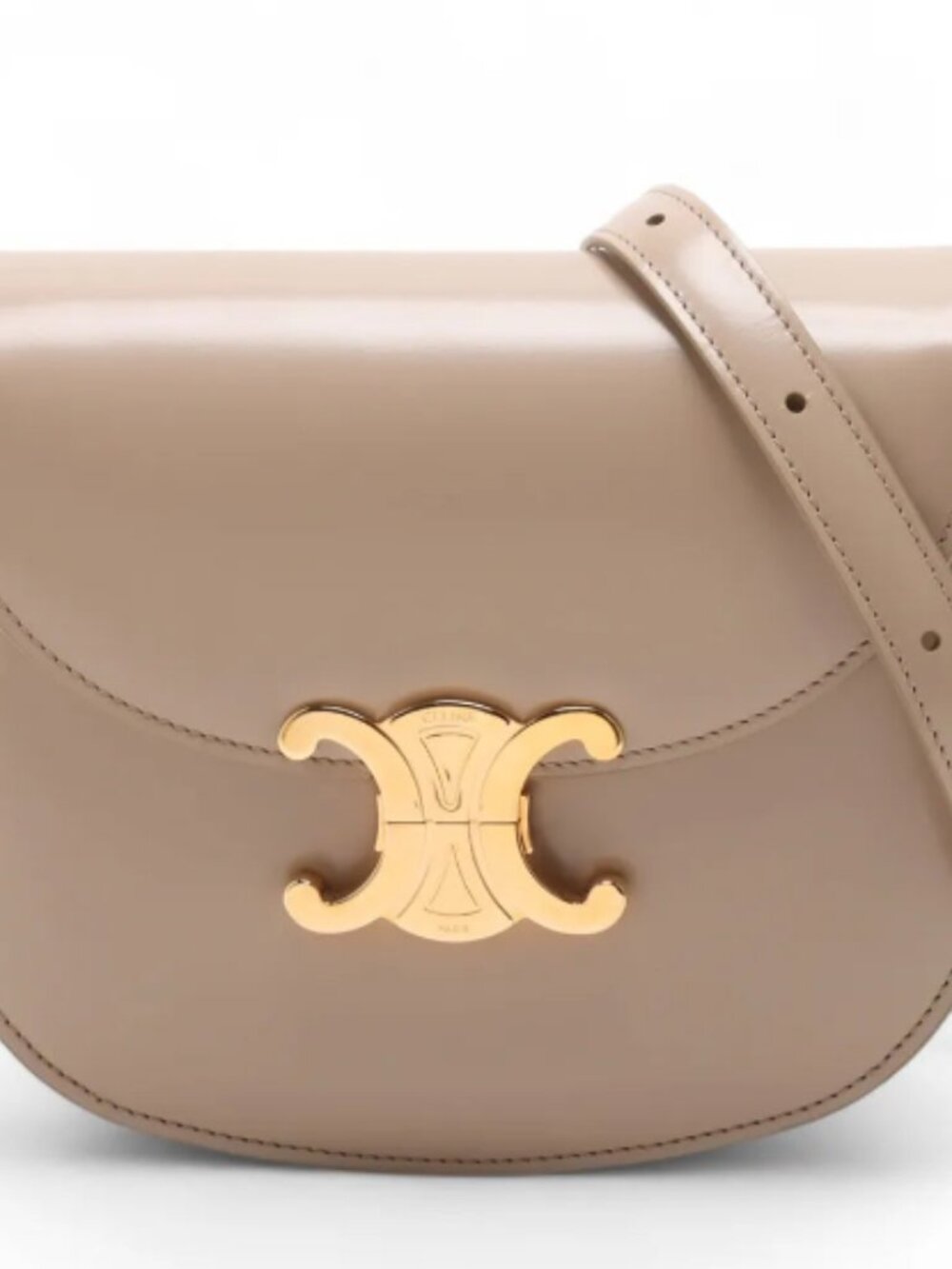 Celine Triomphe Leather Half-moon Shoulder Bag Beige
